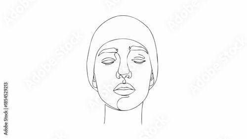 Minimalist Line Art Portrait of a Person Wearing a Beanie.