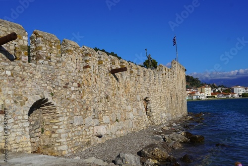 View of the sea side walls of Nafpaktos (Lepanto), in Western Greece