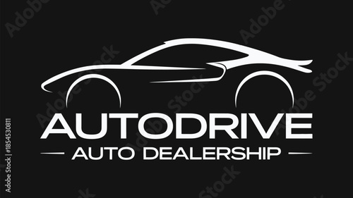 Autodrive auto dealership logo with modern sports car silhouette automotive branding
