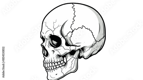 Detailed Vector Skull Profile Engraving