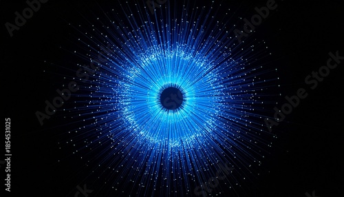 Radiant blue light burst on black background, symbolizing energy and cosmic expansion