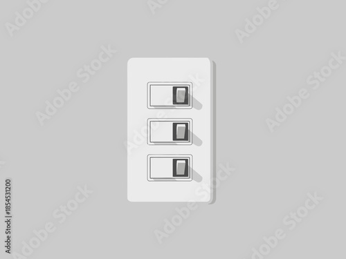 Three toggle switches on a white wall plate in a modern home setting
