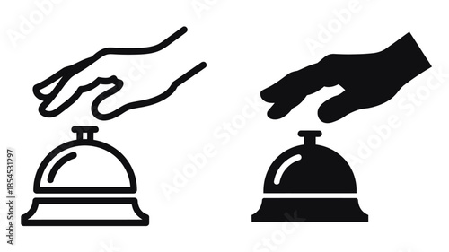 Service Bell Icon Set with Hand Gesture in Outline and Solid Style