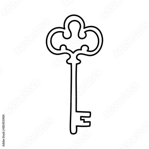 Vintage Skeleton Key Outline Icon Minimal Line Art Illustration