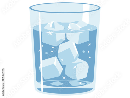A glass filled with ice and water on a clean white background viewed from the side