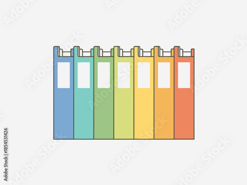 Colorful illustration of a row of seven folders with distinct colors displayed from a front viewpoint