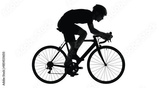 Cyclist silhouette riding road bike isolated on white background speed and endurance concept
