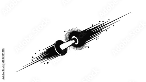 Abstract black and white illustration of a dynamic energy burst or singularity