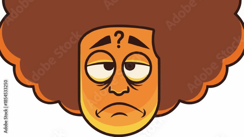 Confused Cartoon Character with Afro Hair.