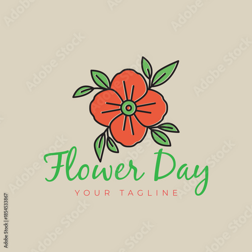 Azalea flower, botanical, beautiful, red, logo vector symbol icon illustration minimalist design