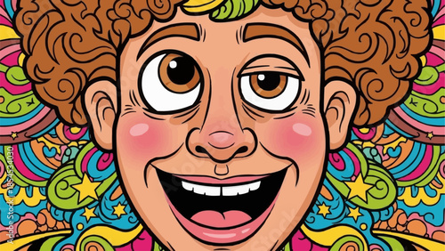 Happy Cartoon Character with Curly Hair.