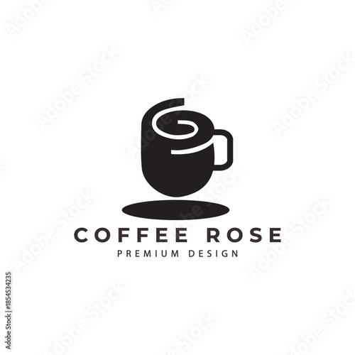 coffee  cup  rose flower  logo  vector icon symbol illustration minimalist design