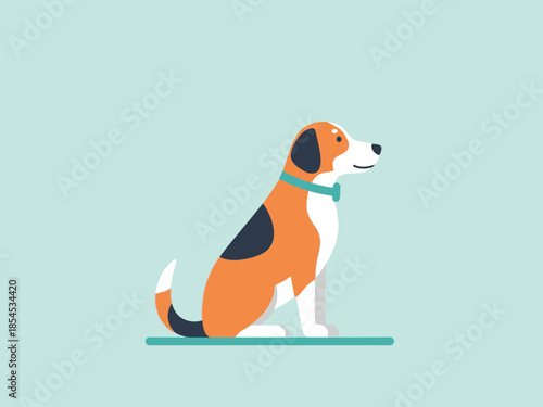 A cartoon dog sitting on a flat surface viewed from the side