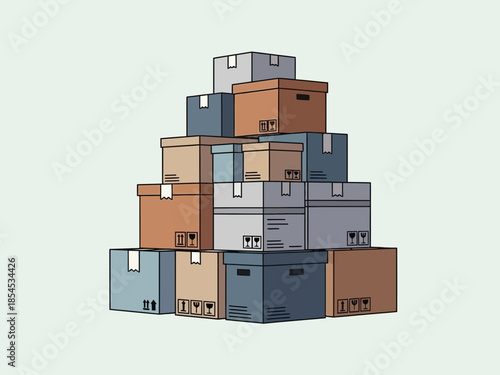 Stacked boxes in various colors and sizes forming a tower