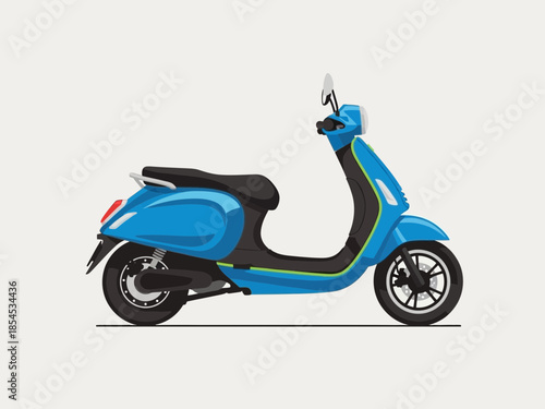 A blue scooter is illustrated in a side view against a white background.