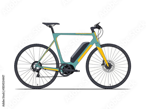 Modern electric bicycle with sleek design and vibrant colors on a white background