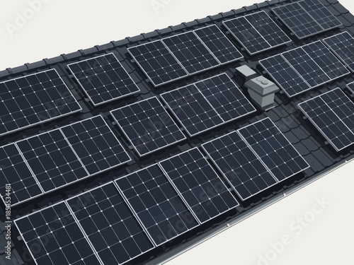 A close-up view of solar panels arranged on a plain white background with sleek electronic components
