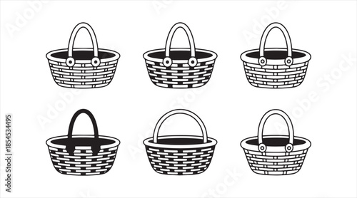 Handcrafted woven basket symbols set for home and rustic design