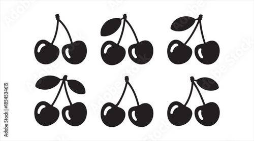 Cherry fruit icons collection for food, agriculture, and nutrition concepts
