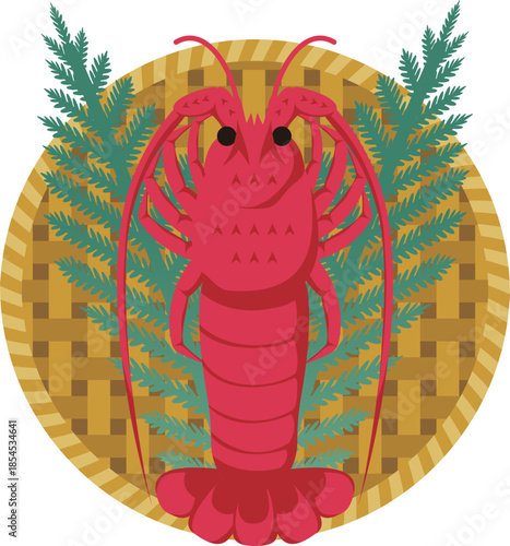 お正月の縁起物　伊勢海老の和風イラスト素材