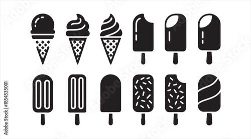 Sweet ice cream and popsicle symbols set for food and refreshment design