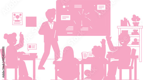 Vector illustration of a fashion woman shopping in the Paris city cafe while sitting at a table with a laptop and coffee