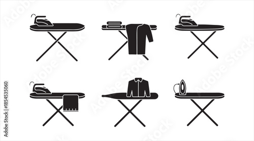 Laundry ironing tools symbols set for home appliance and cleaning design