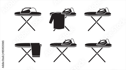 Clothes ironing equipment silhouette icon set isolated on white