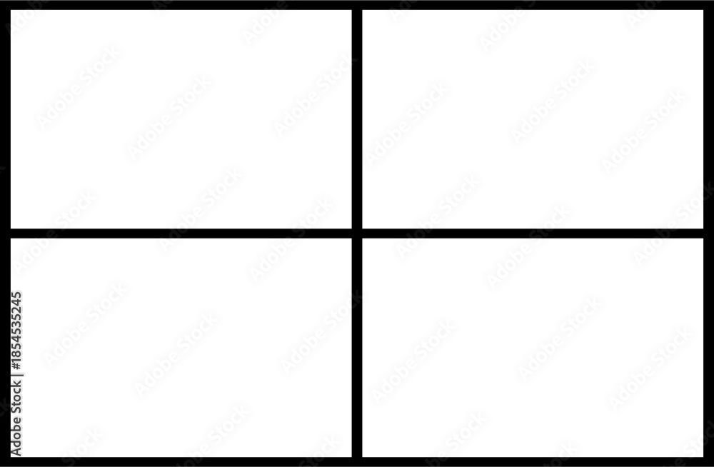 Fototapeta premium 4 Four Photo Frame Black window frame dividing the view into four transparent sections, perfect for showcasing different scenes or images