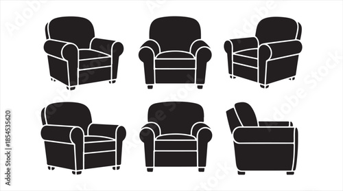 Home interior armchair and couch symbols set for furniture design