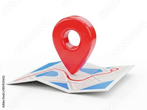 Free Download Red map pin icon placed on a folded paper map with a white background - GFXLoad