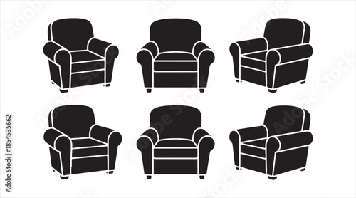 Living room armchair and sofa icons collection for interior design concepts