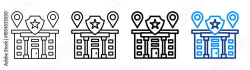 Police Station Icon Different Style Outline Collection Set