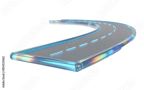 Holographic road track curving to the right isolated on transparent background