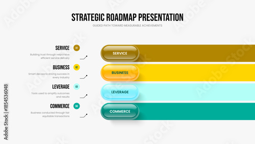 Product Solution 4 Option Diagram Slide Design. Modern Performance Four Element Infographic Slideshow Layout. Service Forecast Presentation Template Vector Illustration.