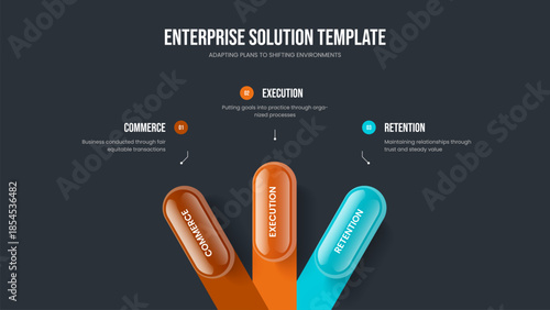 Enterprise Campaign Three Step Diagram Presentation Template. Sales Performance 3 Option Infographic Slide Design. Advertising Launch Frame Layout Vector Illustration.