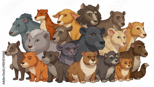 Collection of Various Cartoon Animal Faces.