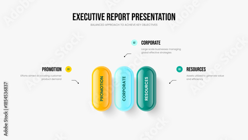 Modern Showcase Three Option Diagram Slideshow Template. Market Growth Frame Design Vector Illustration. Consulting Profile 3 Step Infographic Slide Layout.