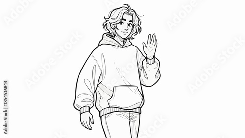 Illustration of a young person waving hand.