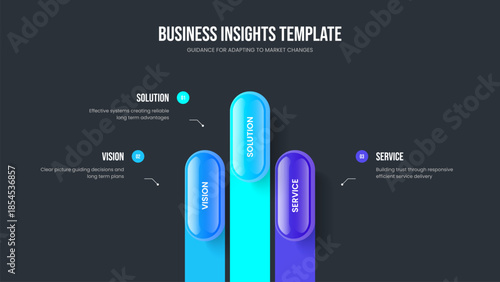 Enterprise Portfolio 3 Step Infographic Frame Layout. Creative Review Three Element Diagram Slide Design. Sales Innovation Slideshow Template Vector Illustration.