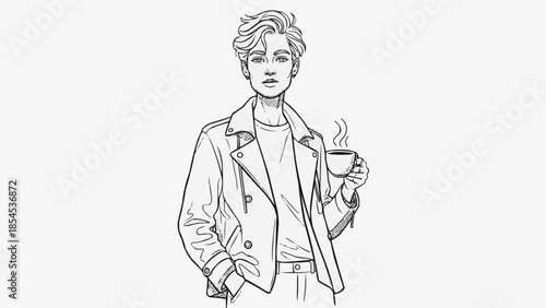 Man Holding Coffee Cup Illustration.