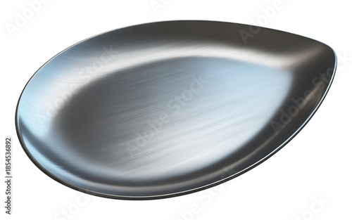 Shiny metal oval dish plate isolated on transparent background