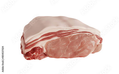 Raw pork chop with fat layer isolated on transparent background