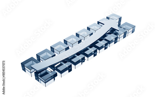 3d rendering of office cubicles in a curved row setup isolated on transparent background