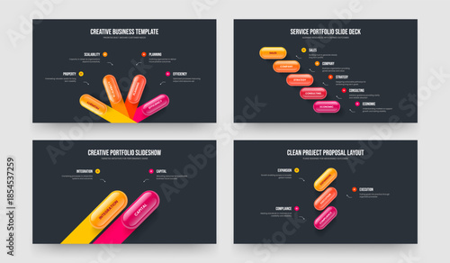 Business Forecast 4 5 2 3 Element Infographic Slideshow Layout Bundle. Visual Performance Four Five Two Three Option Diagram Presentation Template Vector Illustration Set.