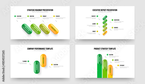 Consulting Campaign Four Five Two Three Element Infographic Frame Design Vector Illustration Collection. Financial Review 4 5 2 3 Option Diagram Slide Layout Set.