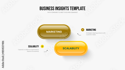 Creative Planning Two Element Infographic Slideshow Design. Advertising Forecast Slide Layout Vector Illustration. Professional Campaign 2 Option Diagram Presentation Template.