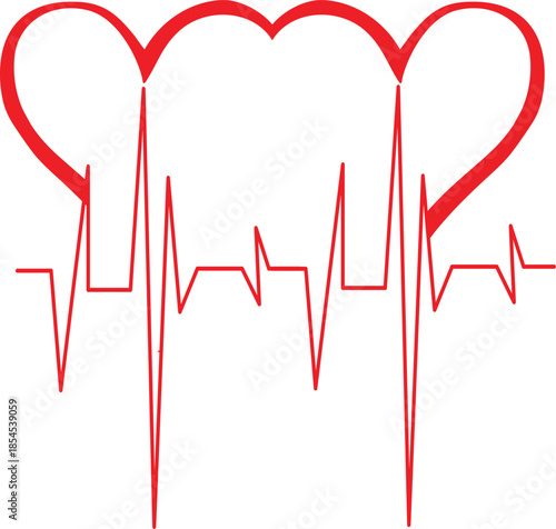 Red Heartbeat Line with Two Hearts cardiogram pulse