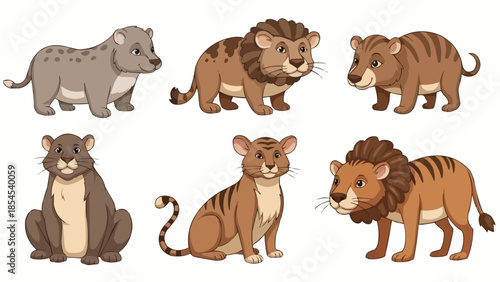 Cartoon Animals Standing and Sitting Positions.