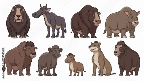 Collection of Various Cartoon Animals Standing.